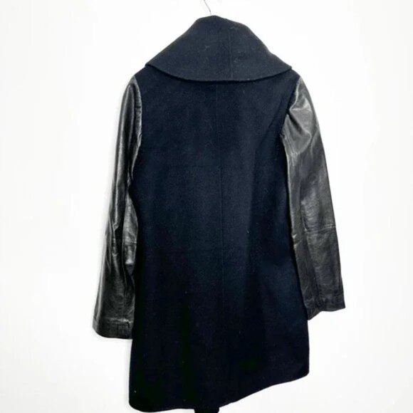 Vince Black Leather-Sleeve Shawl Collar Wool Coat, M - Picture 6 of 6